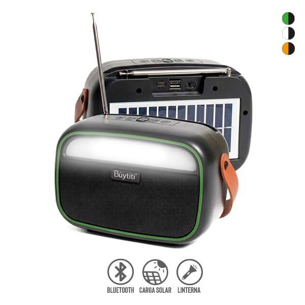 Bocina Bluetooth con Panel Solar, Radio FM y Linterna